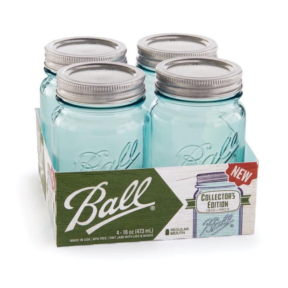 Ball Aqua Vintage Regular Mouth Pint 16-oz. Glass Mason Jars, 4-pack